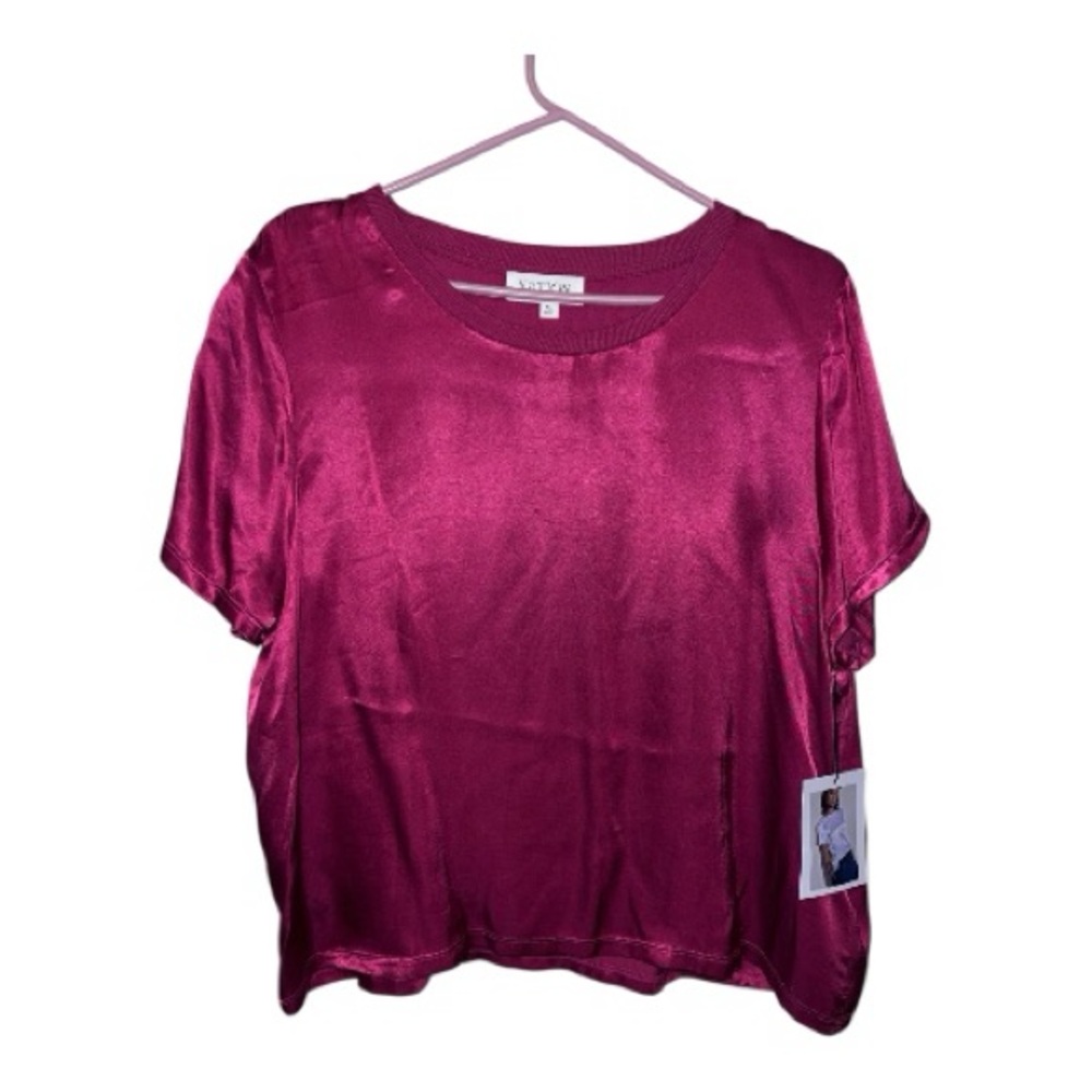 Nation Los Angeles Marie short sleeve berry color top